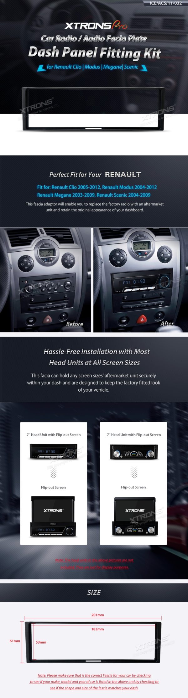 Dash Panel for RENAULT Clio Modus Megane Scenic Radio Stereo Single Din Fascia Panel Kit