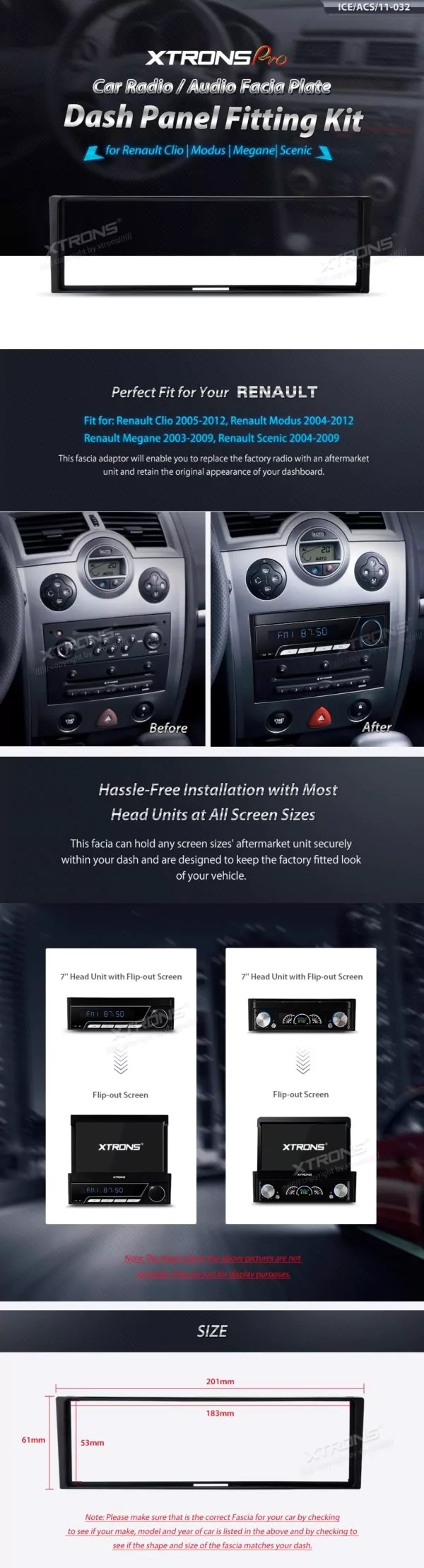 Dash Panel for RENAULT Clio Modus Megane Scenic Radio Stereo Single Din Fascia Panel Kit