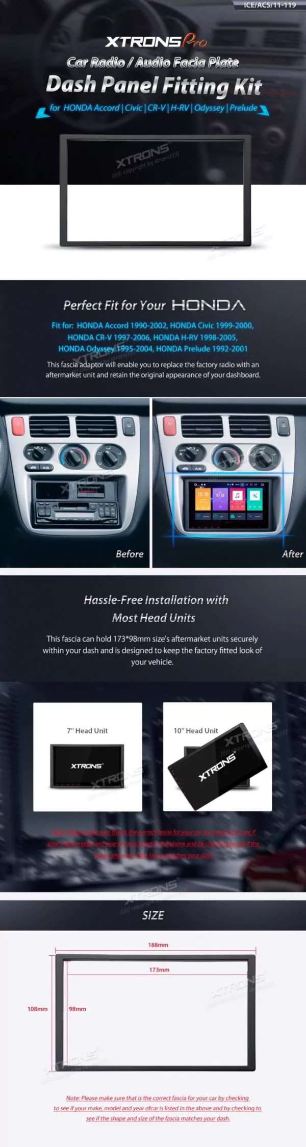 Honda Car DVD Player Double Din Fascia/Facia Surround Trim Panel