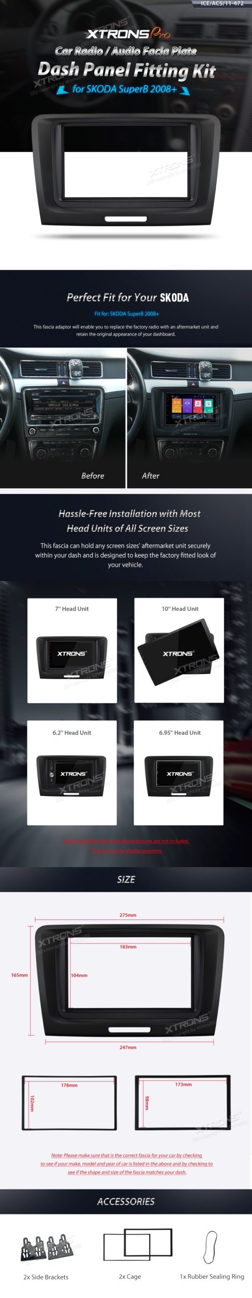 Radio Fascia for SKODA SuperB Double Din Stereo Fascia Panel Dash Trim Kit Plate
