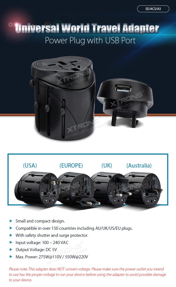 Universal World travel Adapter - Power Plug with USB Port