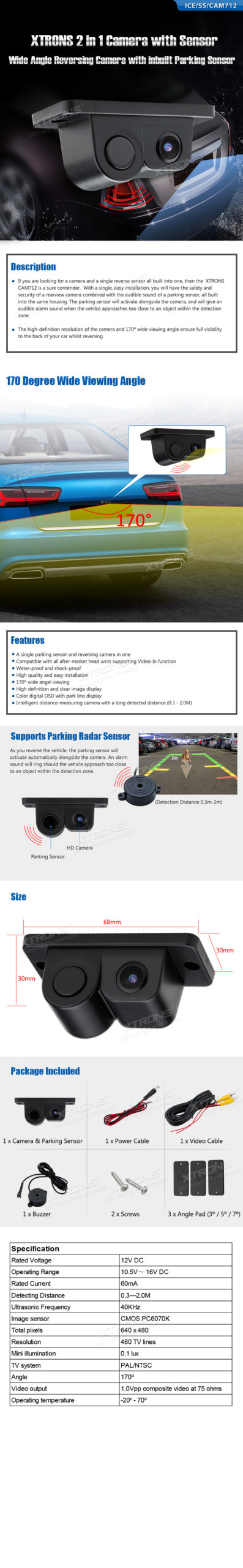 XTRONS 2 in 1 Camera with Sensor Wide Angle Reversing Camera with inbuilt Parking Sensor