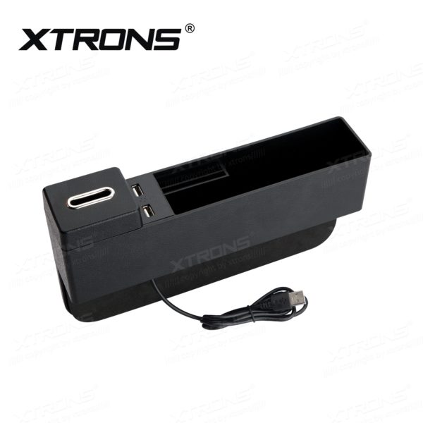 Universal Car Storage Box with Dual USB Ports and Removable Coin Holder